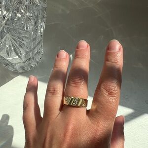 14K yellow gold diamond signet ring, Vintage, Size 6.5, 0.25 ctw